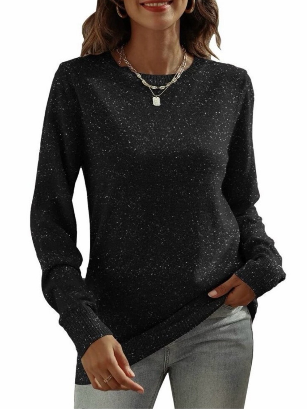 J. Jill Black Sparkle Crewneck Sweater